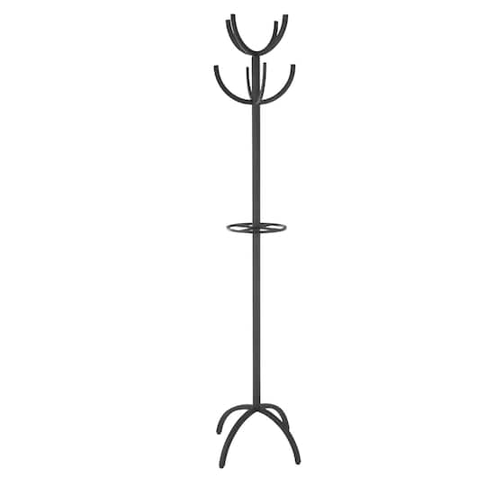 72" Black Metal 8 Hook Coat Rack with Ached Legs